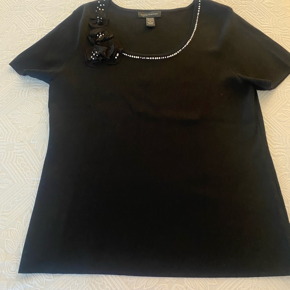 Cable & Gauge Black Embellished Short Sleeve Sweater